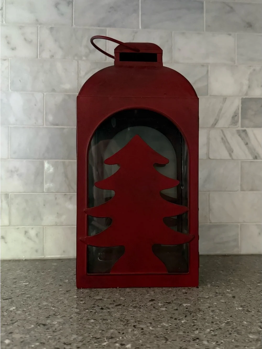 Red Holiday Tree Lantern - Decorative Christmas Accent (186)